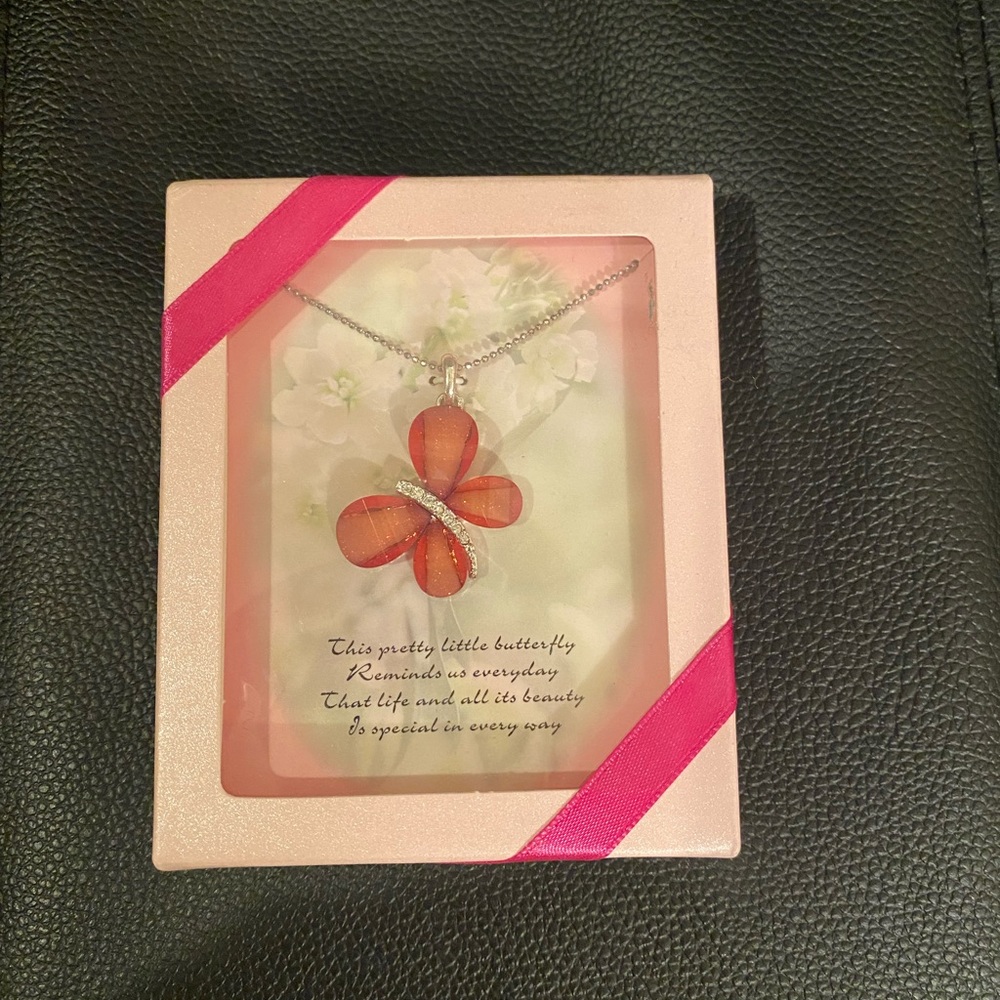 Pink butterfly necklace